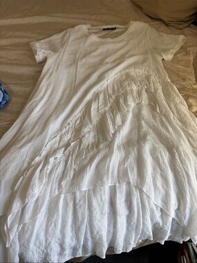 Model France White Ruffled Short Sleeve Midi Dress Boho Hippy